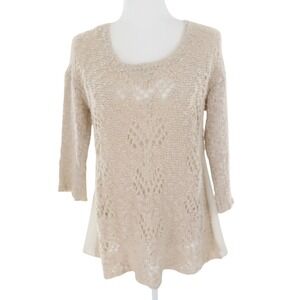 Anthropologie Knitted Knotted Pointelle Sweater Womens S Cream Career Feminine